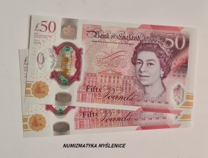 50 funtów - Królowa Elżbieta - Bank Anglii wyemitował najbezpieczniejszy banknot w historii  - Polimer     St.1                 