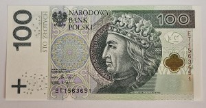 100 zł  2018 r SUPER RADAR ET 1563651 St. 1 / UNC   /  