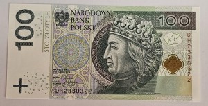 100 zł  2012 r SUPER NUMER DH 2330322 1 St. 1 / UNC   /  