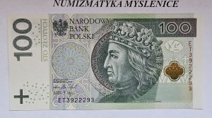 100 zł  2018 r SUPER RADAR ET3922293 St. 1 / UNC   /  