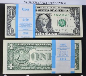 Paczka  100 szt - Banknoty jedno dolarowe  2021 r./ Seria G - CHICAGO /