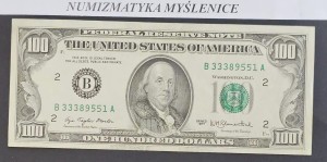 100 DOLARÓW  1977 SER. B 33389551 A RZADSZY ROCZNIK - /ŁADNY/