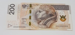 200 zł SUPER NUMER AS 0090099 /St. 1 UNC/    