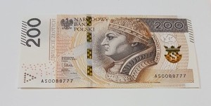200 zł SUPER NUMER AS 0088777/ St. 1 UNC /