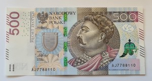 500 zł  2017 r SUPER NUMER / AJ 7788110 /St. 1 /UNC 