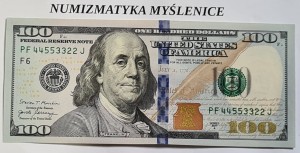 100 DOLARÓW  SERIA 2017 A  / PF 44553322 J / SUPER NUMER 