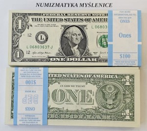 Paczka  100 szt - Banknoty jedno dolarowe  2021 r. Seria L BANK SAN FRANCISCO