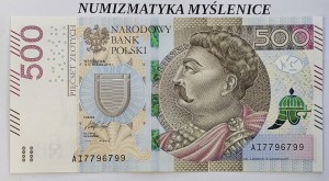 500 zł  2017 r SUPER NUMER  AI 7796799  St. 1   /UNC