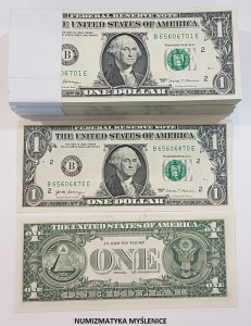 Banknoty jedno dolarowe Paczka  2017 r. Seria B  NEW YORK  st.1 
