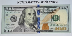 100 DOLARÓW 2009 A  -  SUPER RADAR   /SER.LB 121111121 J /